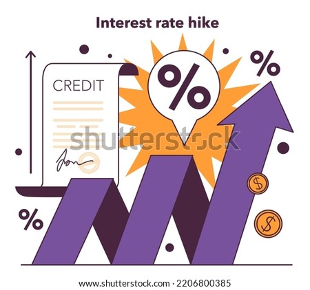 Interest rate hike as a recession indicator. Significant, widespread, and prolonged economic slow down or stagnation. Economical activity decline sign. Flat vector illustration