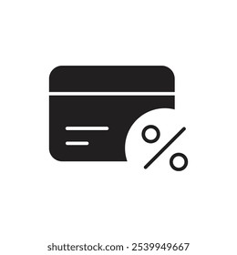 Icono de tasa de interés con tarjeta de crédito con signo porcentual, que representa las tasas de interés de la tarjeta de crédito, los costos financieros y los Términos del préstamo