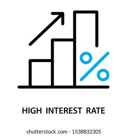 Interest rate icon. High graph with percent of interest rate. Simple design. Line vector. Isolate on white background.
