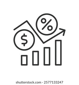 Interest rate, icon in line design. Interest rate, loan, mortgage, finance, banking, credit, percentage on white background vector. Interest rate editable stroke icon