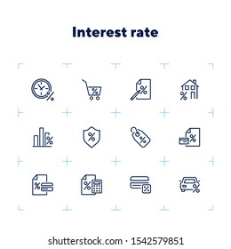 Interest rate icon set. Line icons collection on white background. Percentage, price tag, discount. Sale concept. Can be used for topics like shopping, retail, credit