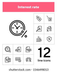 Interest rate icon set. Line icons collection on white background. Percentage, price tag, discount. Sale concept. Can be used for topics like shopping, retail, credit