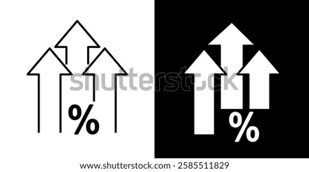 Interest rate icon set on white and black background.Symbol of financial performance.