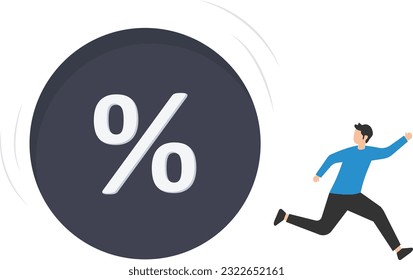Interest rate and inflation percent impact the economy and investment market, Federal reserve monetary policy, Percentage sign fall to cause domino collapse, Causing businessman investor falling

