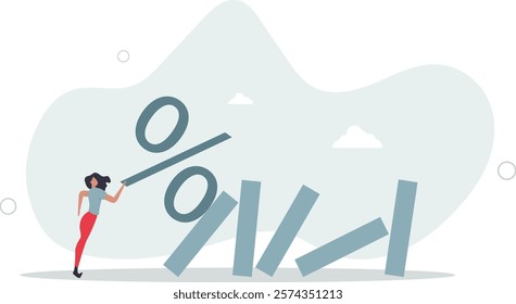 Interest rate and inflation percent impact economy and investment market, federal reserve monetary policy concept.flat characters.