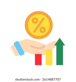 Interest Rate mini illustration flat color icon, use for taxation, economy, business, finance, UI, UX kit, app and web development, digital or print.