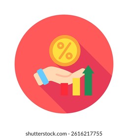 Interest Rate mini illustration rounded color icon, use for taxation, economy, business, finance, UI, UX kit, app and web development, digital or print.