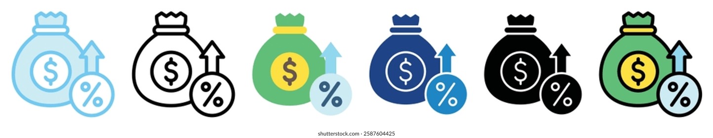 Interest Rate multi style, mini illustration icon. outline, flat, glyph, line color. For UI, UX, app and web, digital or print. For  education, business, economy, financial theme.