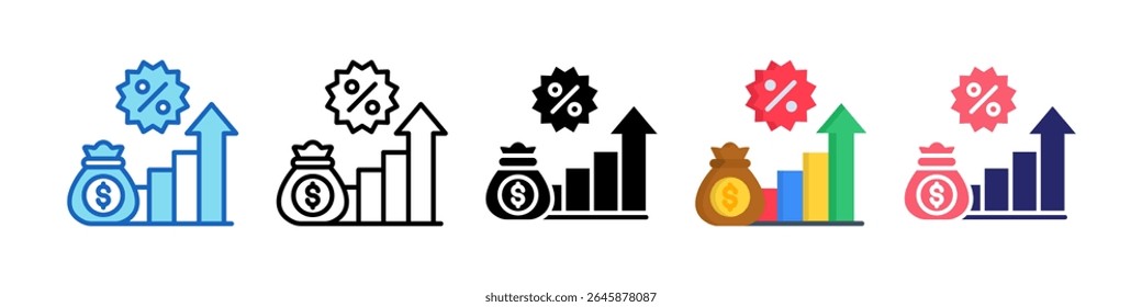 Interest Rate Multiple Style Icon Set Collection.