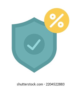 Interest rate protection flat icon. Shield guard with percentage. Protection percentage sign. For business and payments. Vector Illustration.