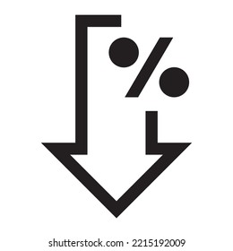 Interest rate reduction icon vector design template in black color isolated sign on white background