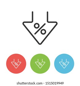 Interest rate reduction or percent down linear icon. Circle buttons in red, green and blue colors. Vector illustration eps 10