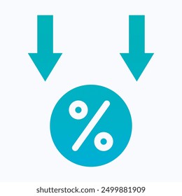 Interest Rate Reduction Or Percent Down, Decrease Icon. Isolated Gradient Vector Icon.