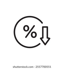 Interest rate reduction or percent down icon Thin line art collection