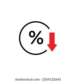 Interest rate reduction or percent down icon Vector flat thin line illustration