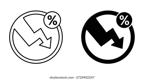 Redução da taxa de juros ou design gráfico de ícone de queda percentual. Ilustrações de ícone de vetor