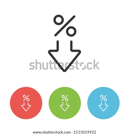 Interest rate reduction or percent down simple icon. Circle buttons in red, green and blue colors. Vector illustration eps 10