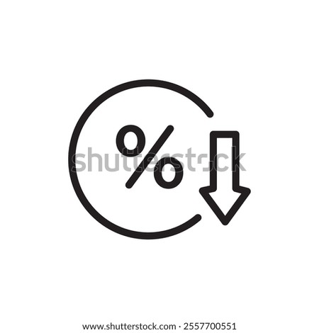 Interest rate reduction or percent down icon Thin line art collection