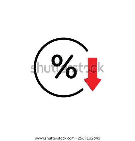 Interest rate reduction or percent down icon Vector flat thin line illustration