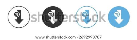 Interest rate reduction or percent down icon. Graphic icon design template