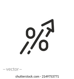 interest rate rise icon, price increase arrow, thin line symbol on white background - editable stroke vector illustration