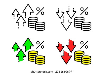 Interest rate rise, stock price fluctuation, money price movement vector illustration icon material