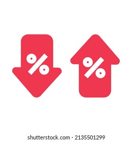 Interest rate rising and falling flat red arrows icons vector illustration