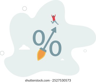 Interest rate rising up, Federal reserve or central bank raising policy, inflation or monetary percentage concept,flat design with people.