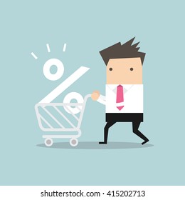 Interest Rate Shopping, Businessman shopping for a good interest rate percentage.
