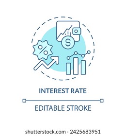 Interest rate soft blue concept icon. Amount of interest due per period. Amount lent, deposited. Round shape line illustration. Abstract idea. Graphic design. Easy to use in marketing