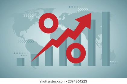 Interest rate, tax or VAT increase, loan and mortgage rate upward trend, investment profit or dividend rising up concept