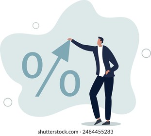 Tasa de interés, aumento de impuestos o IVA, tendencia al alza de la tasa de préstamos e hipotecas, beneficio de inversión o dividendo que aumenta concept.flat design.illustración con personas.