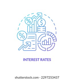 Interest rates blue gradient concept icon. Federal funds impact. Economic indicators example abstract idea thin line illustration. Isolated outline drawing. Myriad Pro-Bold font used