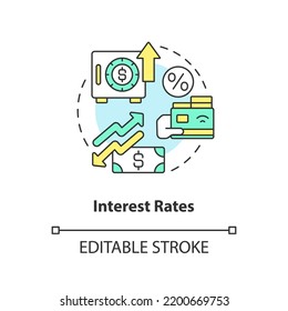 Interest Rates Concept Icon. Business Profit. Choosing Credit Union Abstract Idea Thin Line Illustration. Isolated Outline Drawing. Editable Stroke. Arial, Myriad Pro-Bold Fonts Used