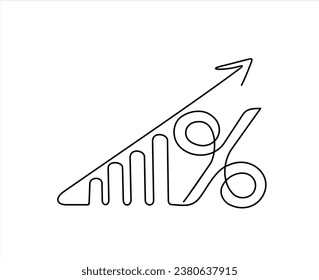 Interest Rates continuous Line. one line drawing of percent symbol minimalist style. Concept of discount, business, sale marketing, commercial, investment, tax, economic, etc