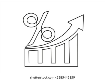 Línea continua de tipos de interés. un dibujo de línea de un estilo minimalista de símbolos porcentuales. Concepto de descuento, negocio, comercialización de ventas, comercio, inversión, impuestos, economía, etc.