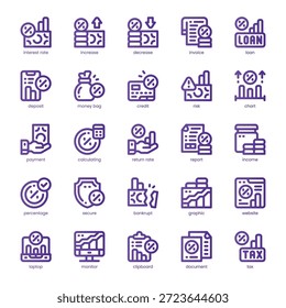 Taxas de juro Icon pack para o seu site, celular, apresentação e design de logotipo. Taxas de juro Ícone linha de desenho de cor básica. Ilustração de gráficos vetoriais e traçado editável.