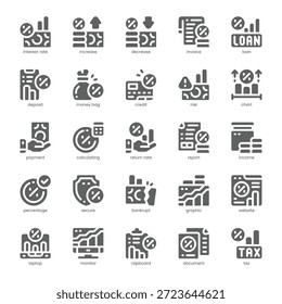 Taxas de juro Icon pack para o seu site, celular, apresentação e design de logotipo. Ícone de taxas de juro design sólido. Ilustração de gráficos vetoriais e traçado editável.