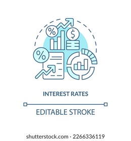 Interest rates turquoise concept icon. Federal funds. Economic indicators example abstract idea thin line illustration. Isolated outline drawing. Editable stroke. Arial, Myriad Pro-Bold fonts used