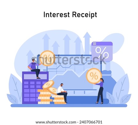 Interest Receipt concept. Maximizing earnings through savvy investment interest rates. Strategic financial planning for optimal returns. Flat vector illustration