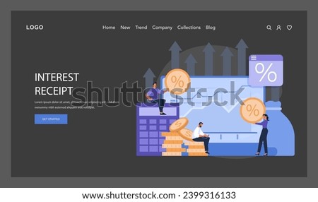 Interest Receipt dark or night mode web, landing. Maximizing earnings through savvy investment interest rates. Strategic financial planning for optimal returns. Flat vector illustration