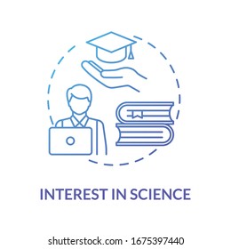 Interest in science blue concept icon. Student curiosity in studying. Academic education. Scientific literacy idea thin line illustration. Vector isolated outline RGB color drawing