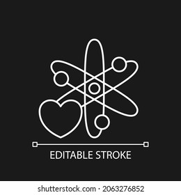 Interest in science white linear icon for dark theme. Motivation for clinical volunteering. Thin line customizable illustration. Isolated vector contour symbol for night mode. Editable stroke
