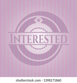 Interested realistic pink emblem. Vector Illustration. Detailed.