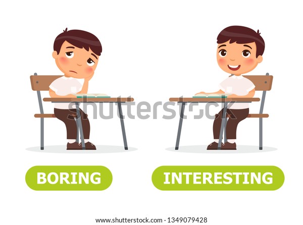 interesting-and-boring-antonyms-word-card-vector-template-flashcard