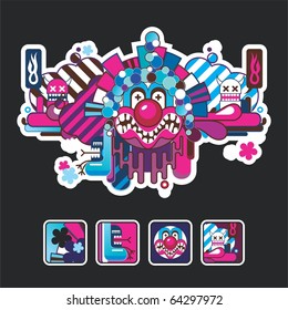interesting composition with the character and icons
