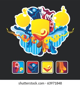 interesting composition and icons with the fishes