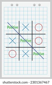 Interessantes Konzept mit dem Wort positiv. Tic Tac Zee Spiel mit dem siegreichen Wort positiv.