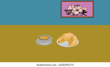 An interesting croissant with coffee in vector graphics