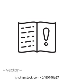 interesting fact in a book icon, cognitive book or magazine, thin line symbol on white background - editable stroke vector illustration eps 10